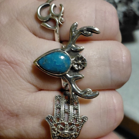 Silver Antler Deer Turquoise Ring Size 7.25 - Picture 7 of 13